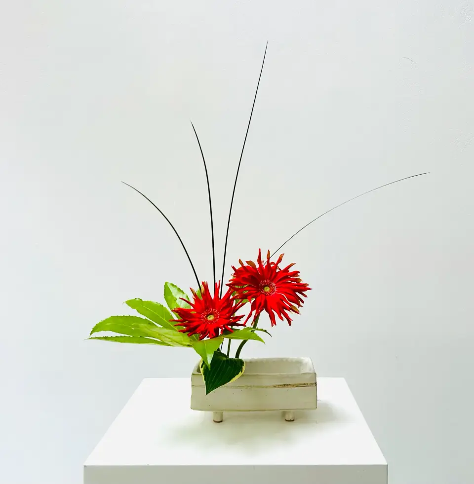 Jiyuka Ikebana arrangement by Valerie Fontanier, July 2025